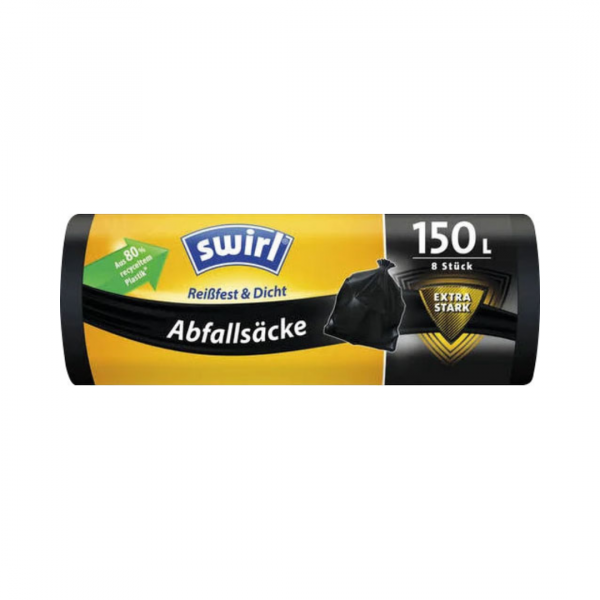 Swirl Abfallsäcke 150 Liter, extra stark, schwarz/blickdicht, reissfest, tropfsicher